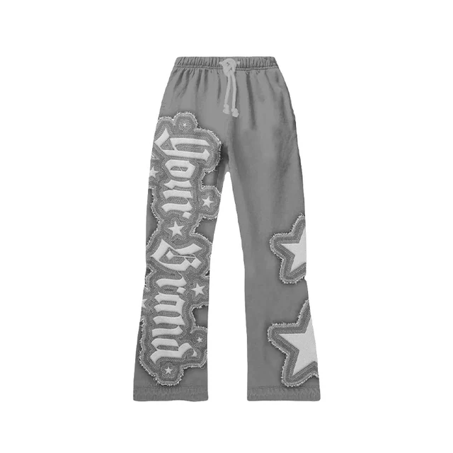 Custom Heavy weight Cotton Flare Sweatpants Distressed Embroidered Logo Vintage Acid Wash Sweatpants For Men