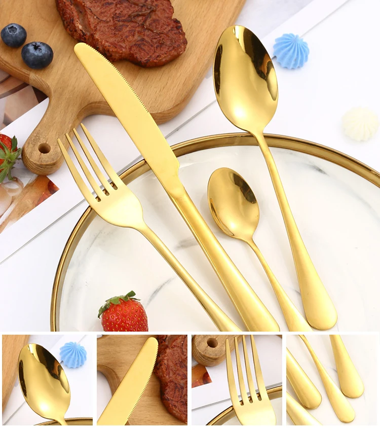 Bulk High Quality Wedding Luxury Gold Cutlery Set Spoons Forks And