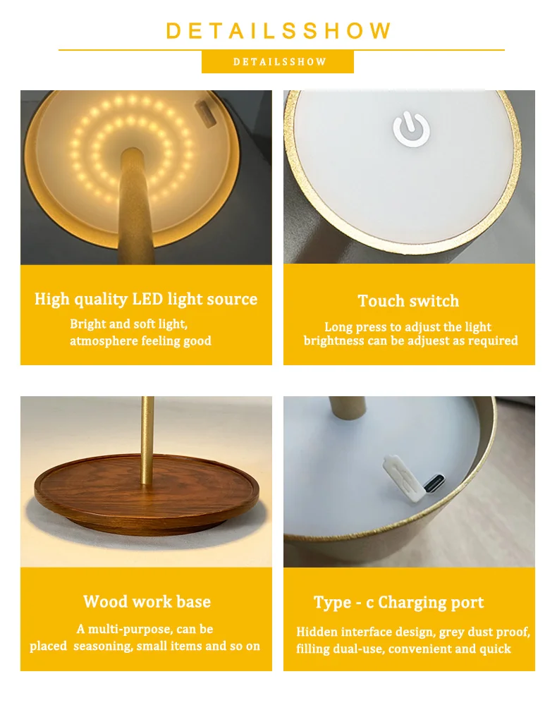Modern Luxury Cordless Battery Usb Dining Table Bedside Night Light ...
