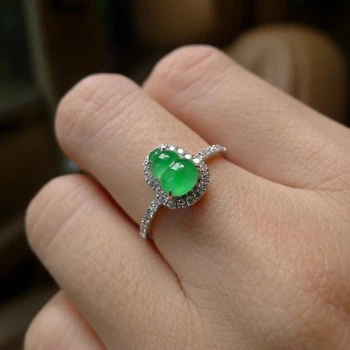 Natural green chalcedony gourd diamond luxury opening adjustable ring Chinese retro charm women&#39;s brand silver jewelry