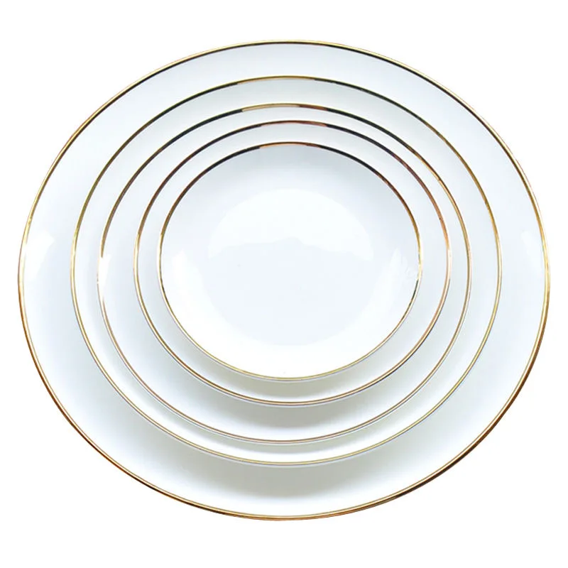 Restaurant Cheap Bulk Dinner Plates Dinnerware White Tableware Ceramic Plate With Gold Rim Buy