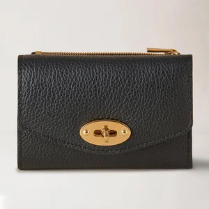 Custom Logo Genuine Heavy Grain Leather Black Ladies Trifold Short Card Wallet Purse for Women