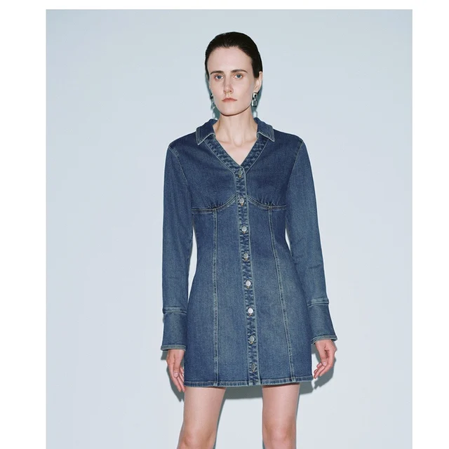 Women's Elegant Cute Summer Midi Skirt Shirt Dress Casual Streetwear Button Decoration Denim Dress Washed Technique Simple Sexy