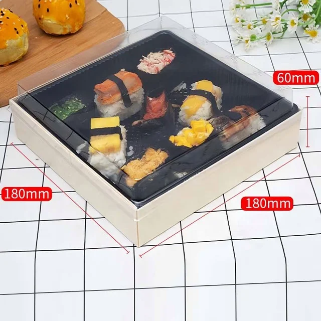 Best Selling Disposable Wooden Puff Packaging Box Dessert Box With Transparent Lid