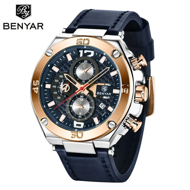 BENYAR 5151 Men's Watch - Luxury Leather Quartz Chronograph
