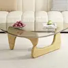 Transparent glass + log-colored solid-wood legs