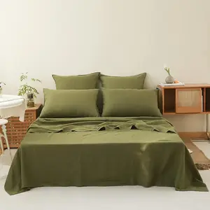 Bedroom Bed Linen Sheets Set 4 Pieces Pure Natrual 100% Linen Sheets Bedding Set
