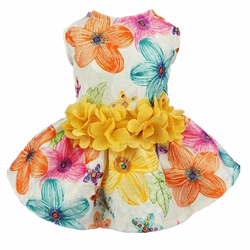 Floral Dog Harness Dress Pet Clothes D 