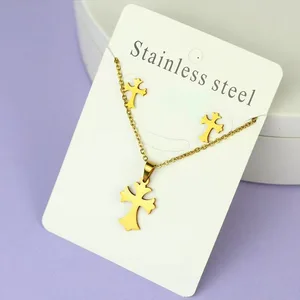 18K Gold-plated Fashion Jewelry Set, Women's Stainless Steel Earrings and Necklace Set  Wholesale