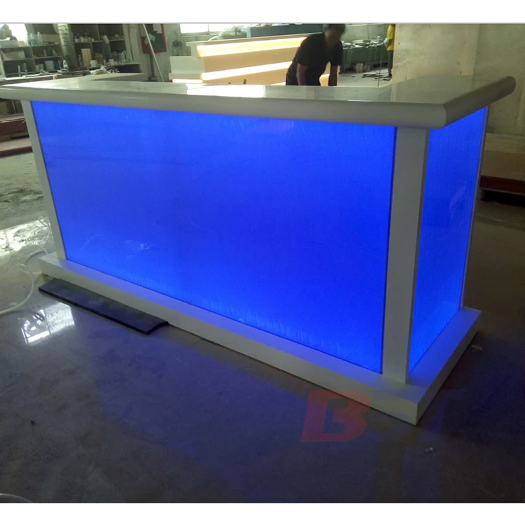 Simple Design Solid Surface Top Small Bar Counter Designs Mini Hotel Bar Counter with LED Light