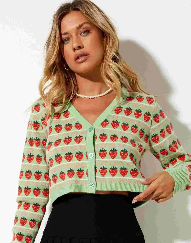 V-Neck Strawberry Cardigan -Alibaba 