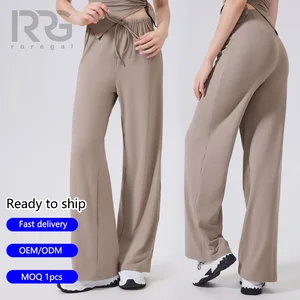Roregal Outdoor Breathable Fitness Yoga Pants Loose Casual Elastic Waist Adjustable Drawstring Yoga Wide Leg Pants