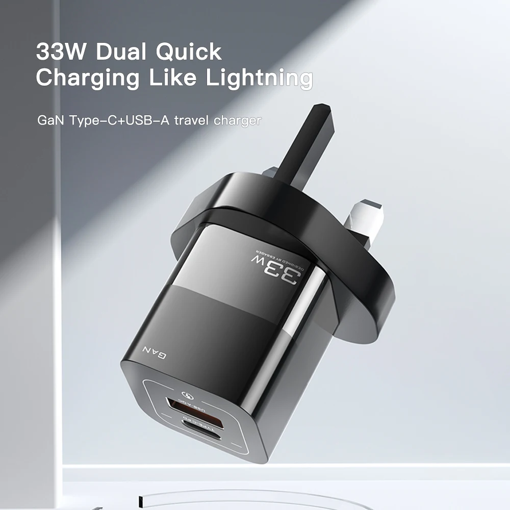 Essager 2022 Square Brick UK Plug Pd 33W Quick Charging USB Type C Ports Wall Charger With Good Quality