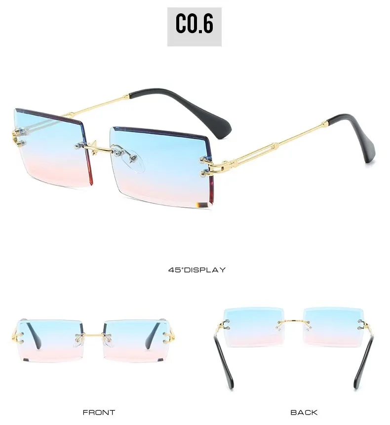 Fashion Alloy Material Glasses Retro Men's and Women's Outdoor Glasses General Trend Rectangular Rimless Sunglasses