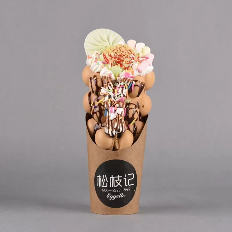 Custom Printed Food Grade Biodegradable Kraft Waffle Holder Cup Takeaway Disposable Paper French Fry Cups factory