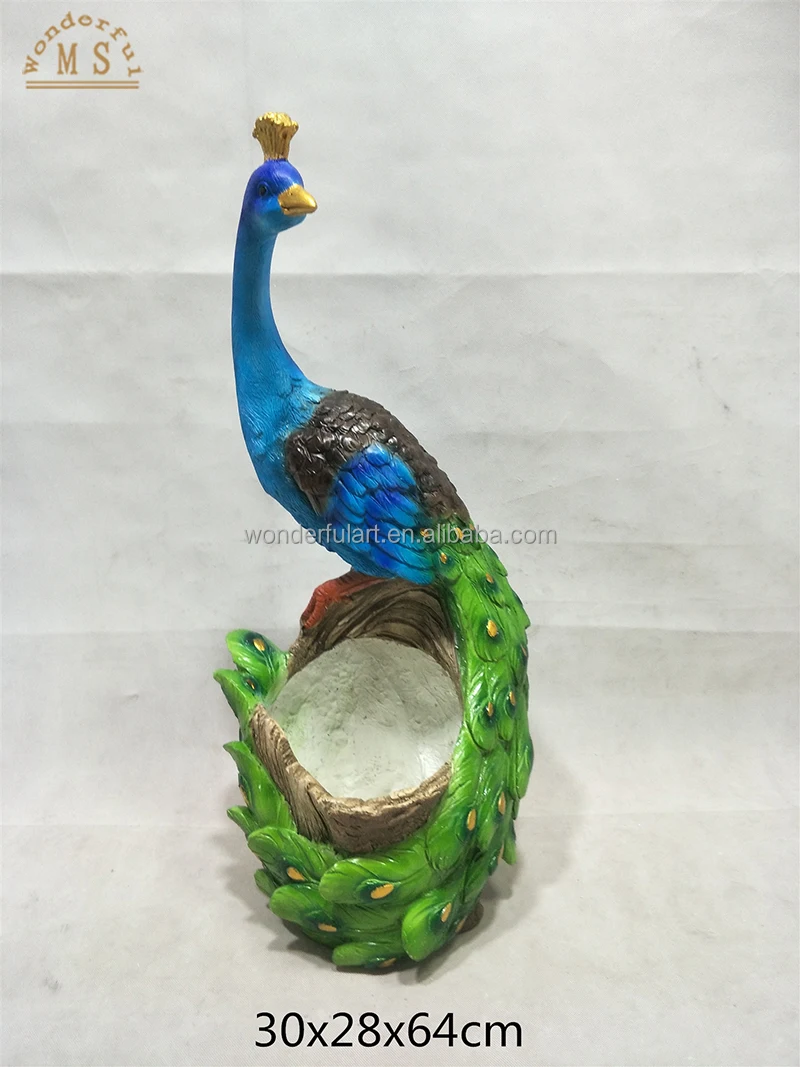 Polistone animal ceramic green planters garden decoration stoneware peacock shaped polistone flower pot for outdoor