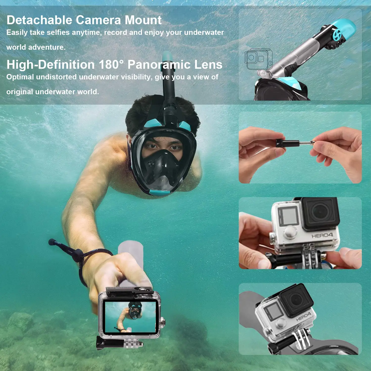 Amazon Top Seller 180 degree view full face snorkel mask anti fog diving snorkel mask