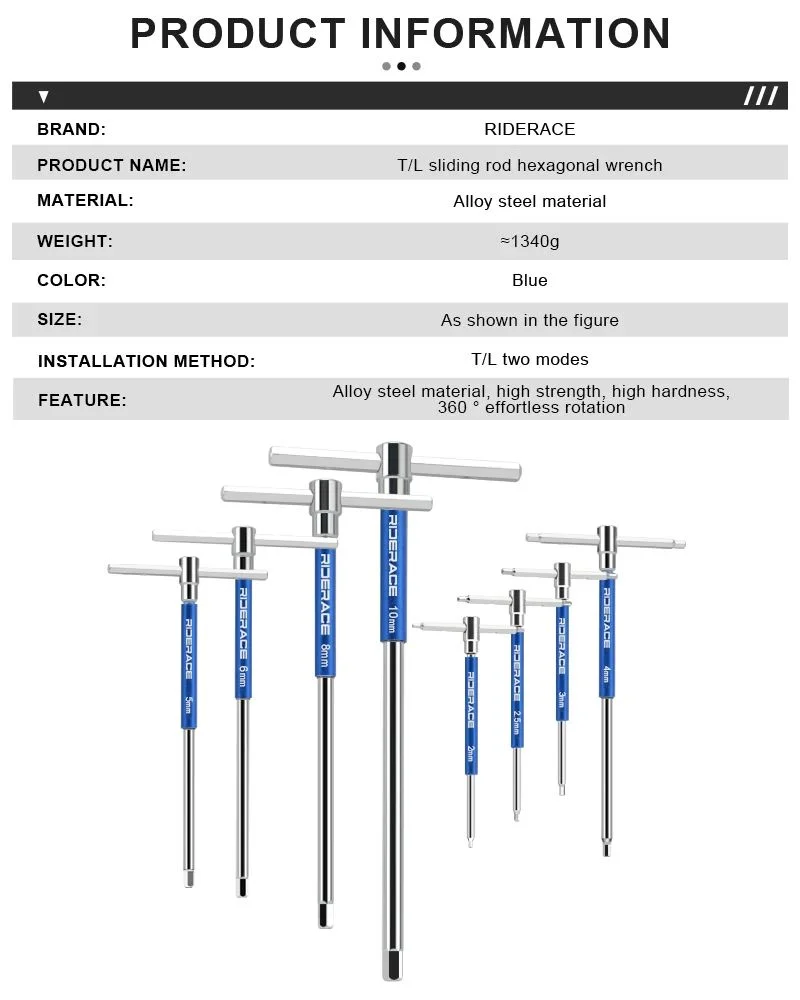 RIDERACE Bicycle Allen Hex Key Wrench Hand Bike Repair Tools Set T Handle 2/2.5/3/4/5/6/8/10mm CRV Steel Inner Hexagon Spanner