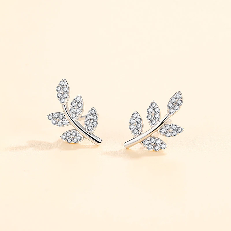 Trendy Accessories CZ 925 Sterling Silver 18K Gold Plated Women Jewelry Cubic Zirconia Leaves Stud E(图3)
