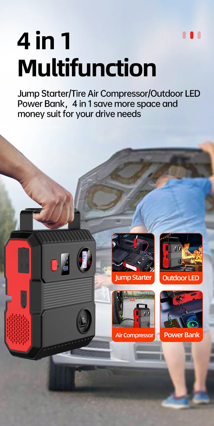 Emergency 3000A peak Inflation Pump Car Jump Starter Jump Start Battery ...
