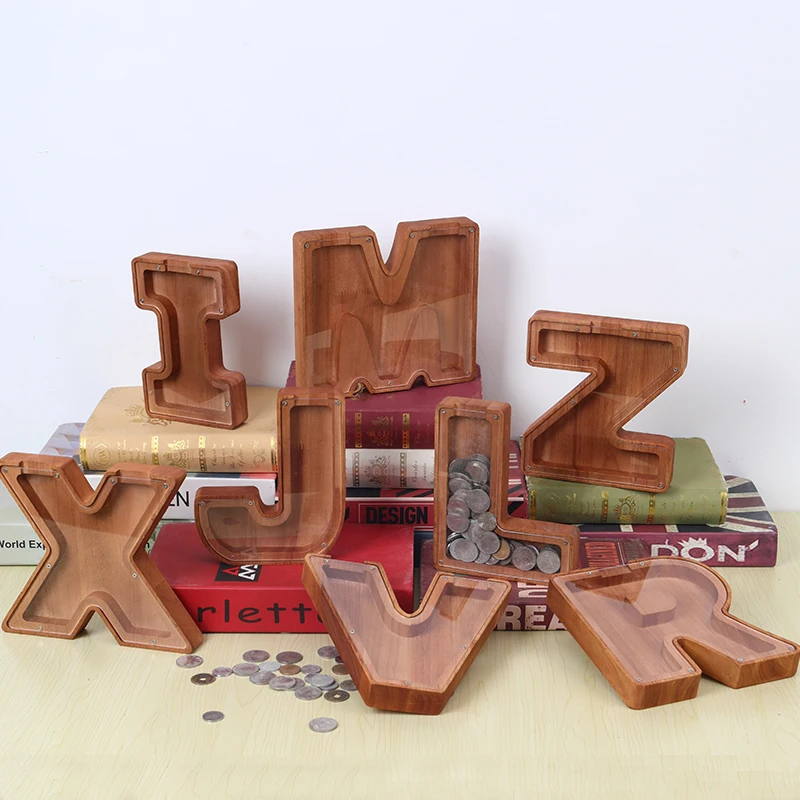 Salvadanaio personalizzato per decorare la stanza, salvadanaio con l' alfabeto, regalo per nipote, contenitore per contanti per ragazzi e ragazze, salvadanaio in legno per lei - Italia