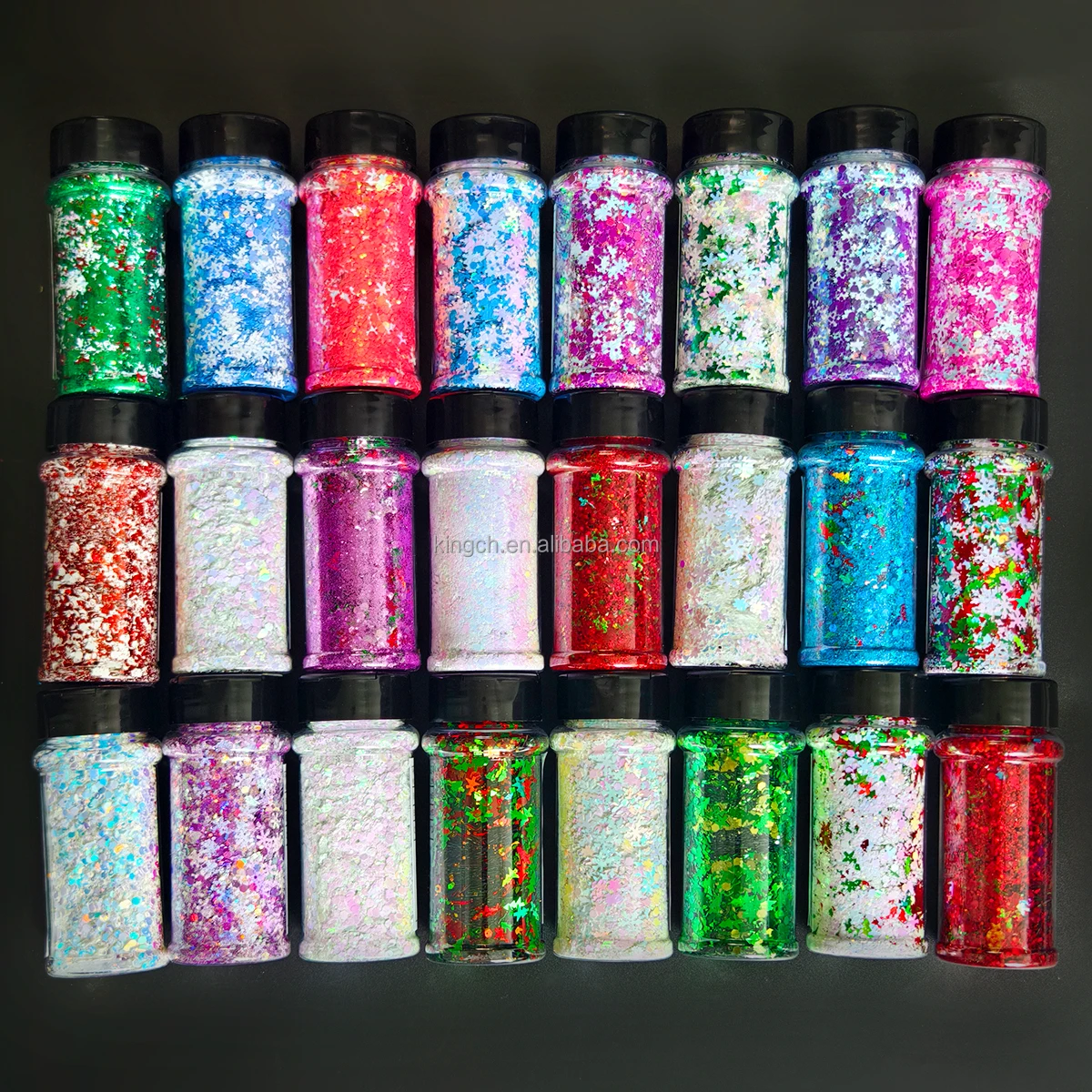 US Warehouses 24 Bottles Christmas Nail Glitter Sequins for Design Winter Nail Sticker Decals Manicure DIY Christmas Decorations