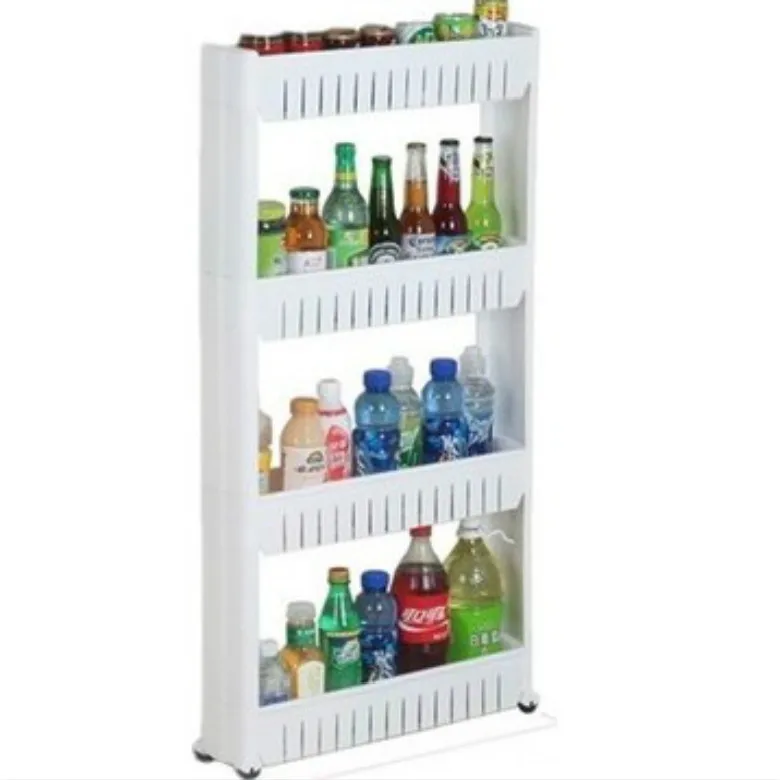 3-Tier Slim Storage Rack Narrow Space Organizer with Wheels for Bathroom & Kitchen Removable Corner Shelf in Plastic