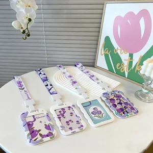 Elegant Tulips Pattern ID Card Holder Lanyard Set, Stylish Cartoon Design