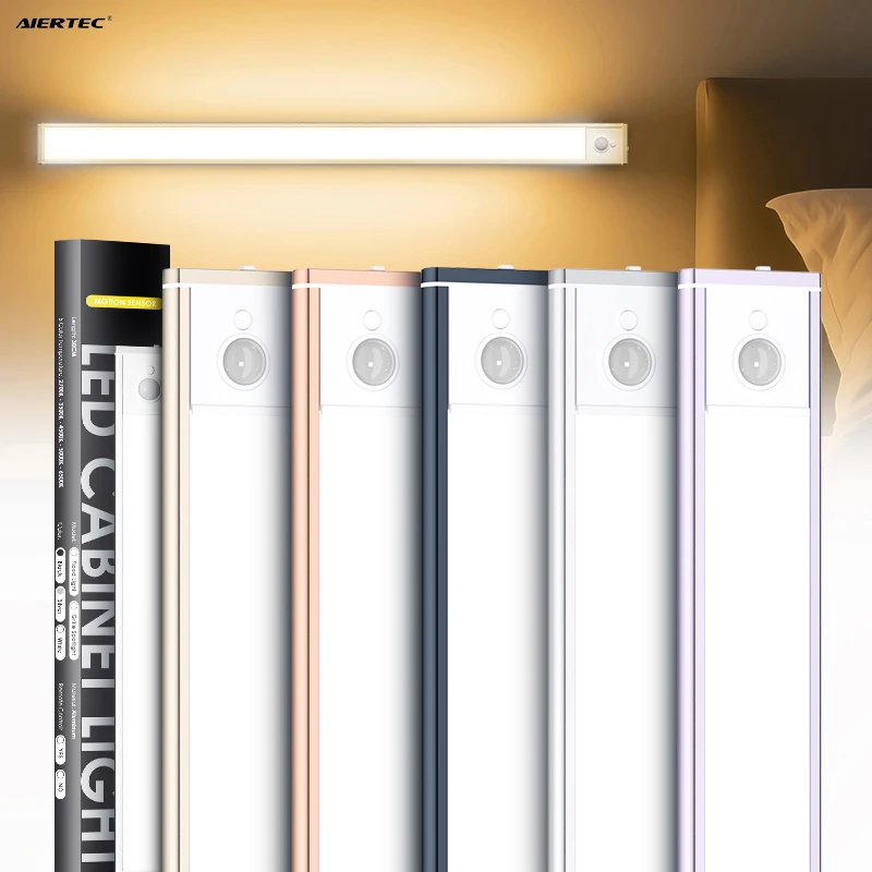 Smart Motion Sensor Night Light Battery Operated Wall Lights Wireless Rechargeable Led Magnetic Cabinet Light for Kitchen Closet