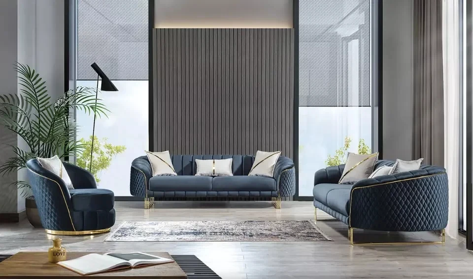 Luxury Living Room Sofa Set - Stainless Steel Base Velvet