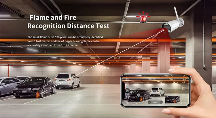 5MP Outdoor Waterproof Vandalproof Fire Flame Detection Recognition WiFi IP AI Camera with APP for Warehouse Shop Fire Safety