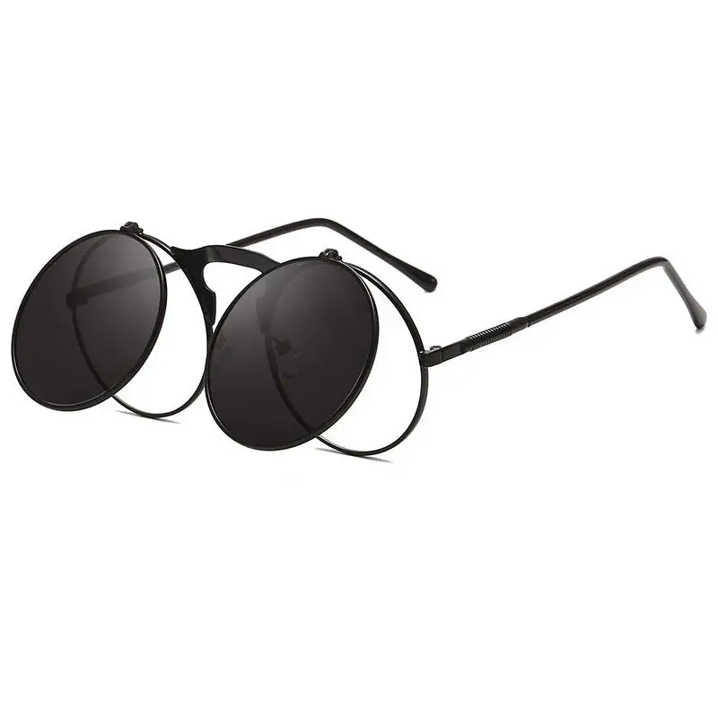 Steampunk Sunglasses Round Metal Women Men Style Retro Flip Circular Double Meta