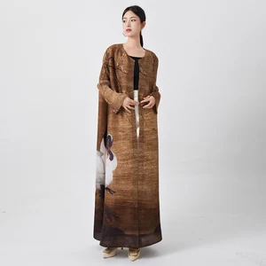 Factory Miyake Women's High Quality Pleated Coat Robe Fashionable Long Cardigan Jacket Plus Size Loose Stretch Trench Coat