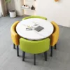 Imitation marble round table + 2 yellow and 2 light green leathe