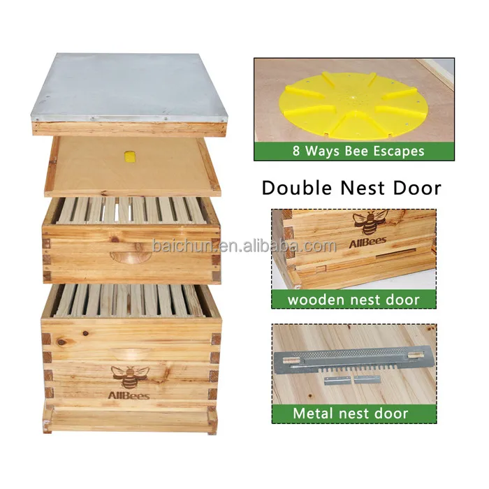 Bee Hive Kits 20 Frames Complete Langstroth Bee House With 1 Deep 1 ...