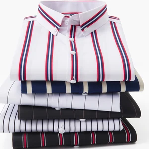 Hot Sale Summer Blue Men Clothes Men's Stripe Shirts Breathable Casual   Short Sleeve Shirts