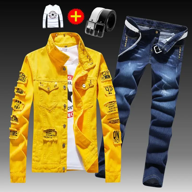 Spring and autumn men's Korean version of denim outer suit casual collocation handsome trendy jacket top clothes