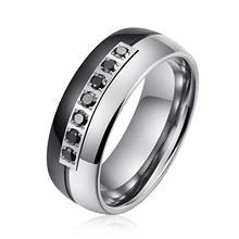 Brand New Tungsten Wedding Rings Silver Black Zircon Inlay Tungsten Ring Custom Tungsten Jewelry Men Rings