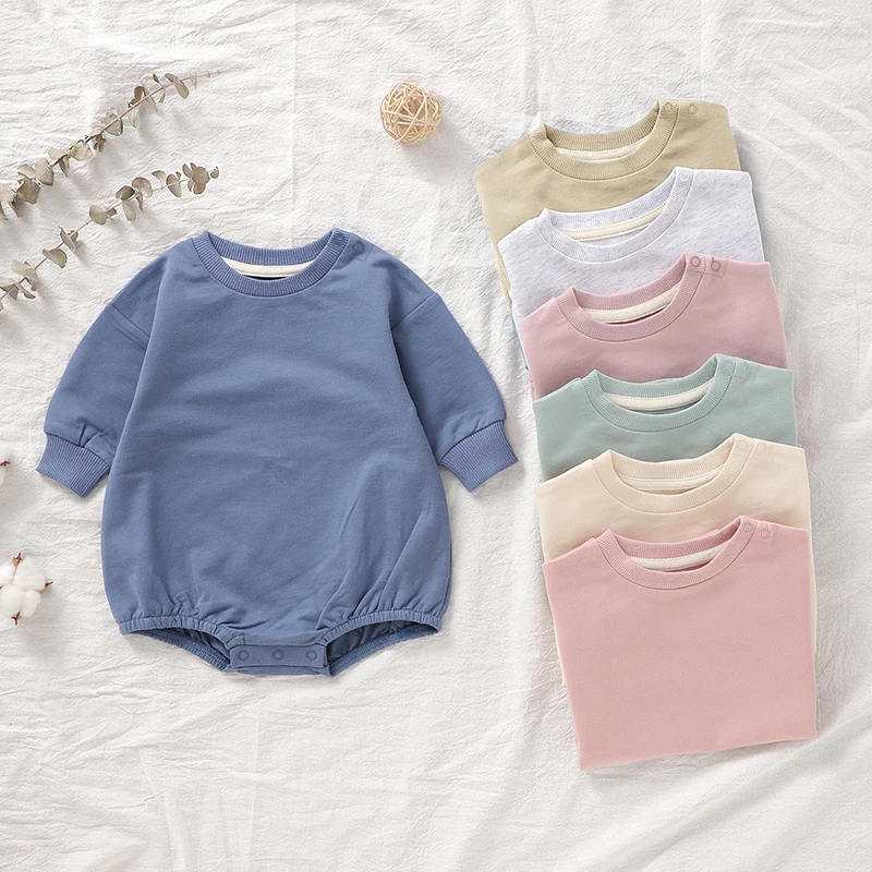 2024 New Baby Boutique Romper 100 Organic Cotton Solid Sweater Long