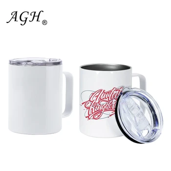 USA warehouse 10oz sublimation white camp mug double wall seamless coffee mug with handle and lid