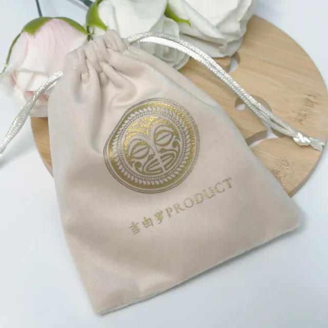 Customized Wedding Use New Design Promotional Small Luxury Dust Velvet Jewelry Drawstring Pouch Packing Bag With Golden Logo