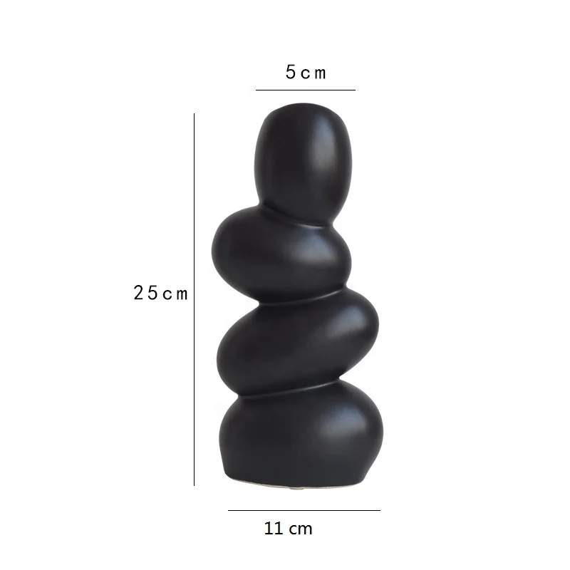 Nordic Ins Irregular Egg Shape Ceramic Flower Vase Abstract Art Matte Black and White Vase for Living Room Decoration