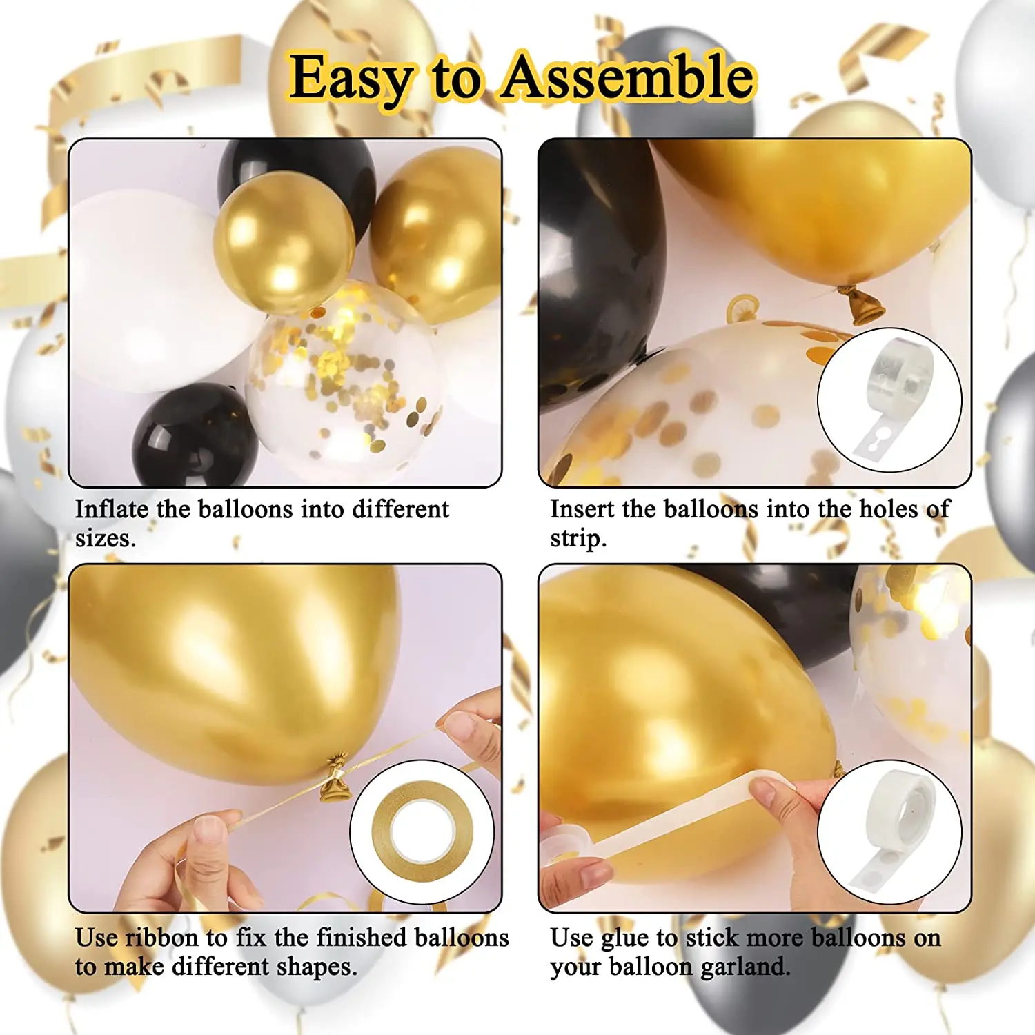 Black and Gold Balloon Garland Arch Kit for Graduations