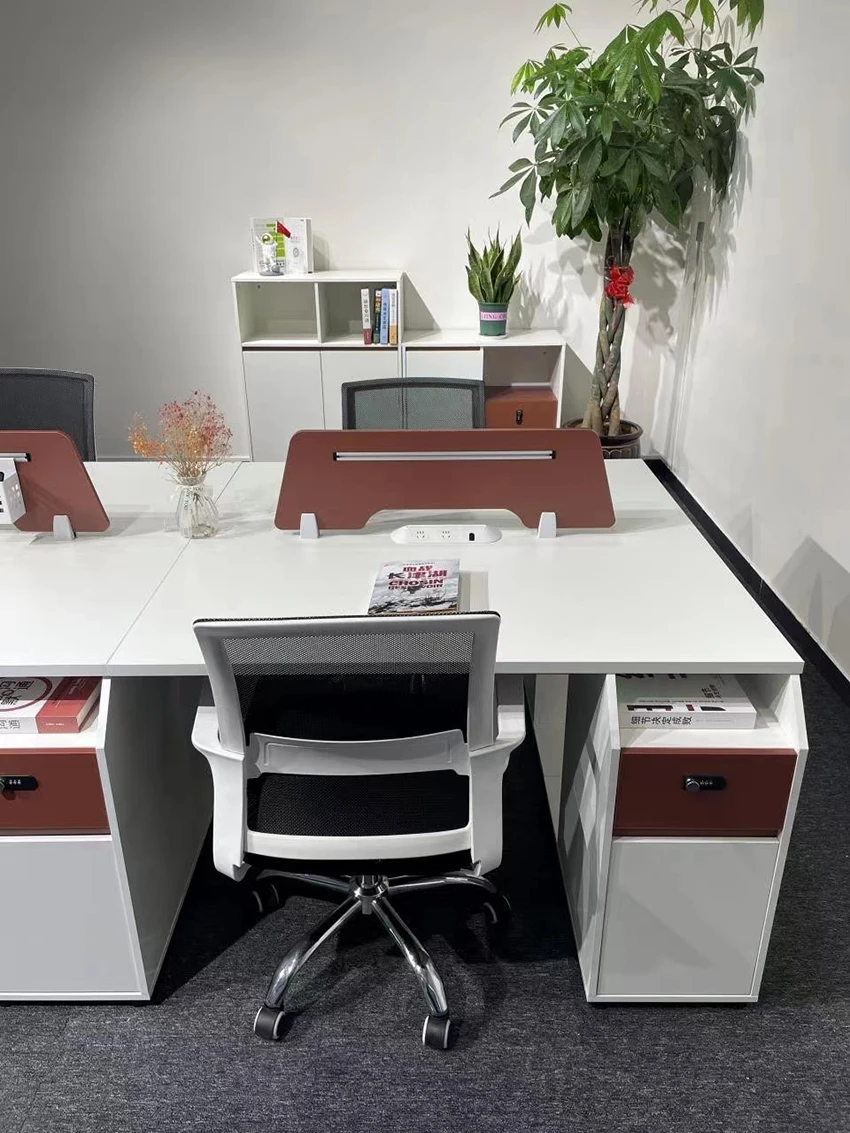 Wooden White Office Furniture Staff Table Modular Workstation With ...