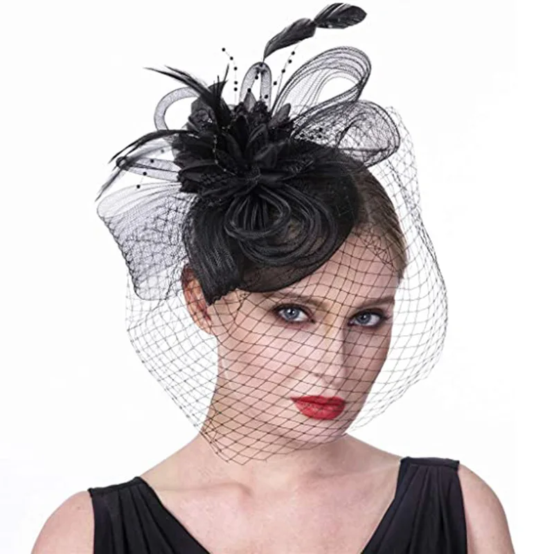 Женская Элегантная черная сетчатая платье Kentucky для Дерби маленькая мини-шляпа Sinamay свадебной вечеринки