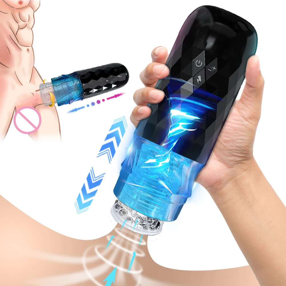 ALWUP 10 Speeds Telescopic & Rotating Male Masturbator Cup Soft Silicone Pussy Sex Toys Electric Sex Toys Massager