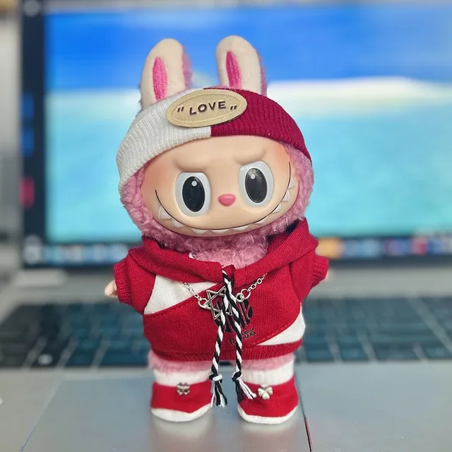 Labubu 17cm Pendant Blind Box Cute and Adorable Cartoon Toy Fashion Doll with Trendy Hoodie Keychain Clo