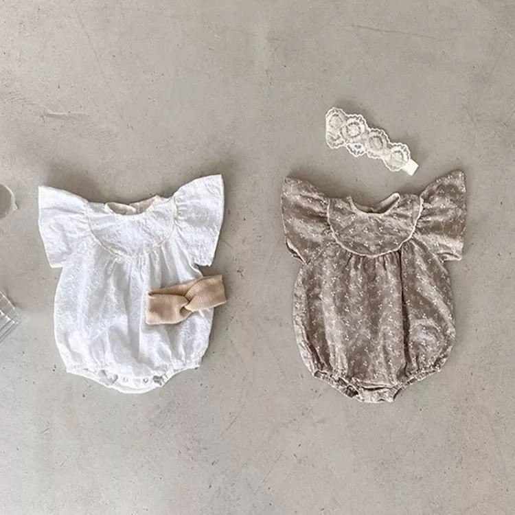 Летняя одежда для малышей однотонная с вышивкой детская треугольная ползания кружевной