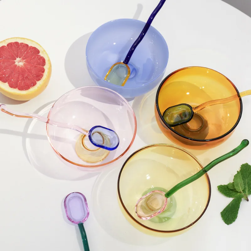 Eco Friendly Customized Color Glassware Bowls Creativity Modern Style Fruit Ice Cream Colored Borosilicate Glass Bowl and Cup