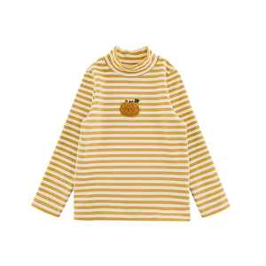 YOEHYAUL D3732 Pumpkin Series Fleece Plain Long Sleeve Full Sleeve T Shirt for Kids Girls Turtleneck Striped Winter T Shirt Children